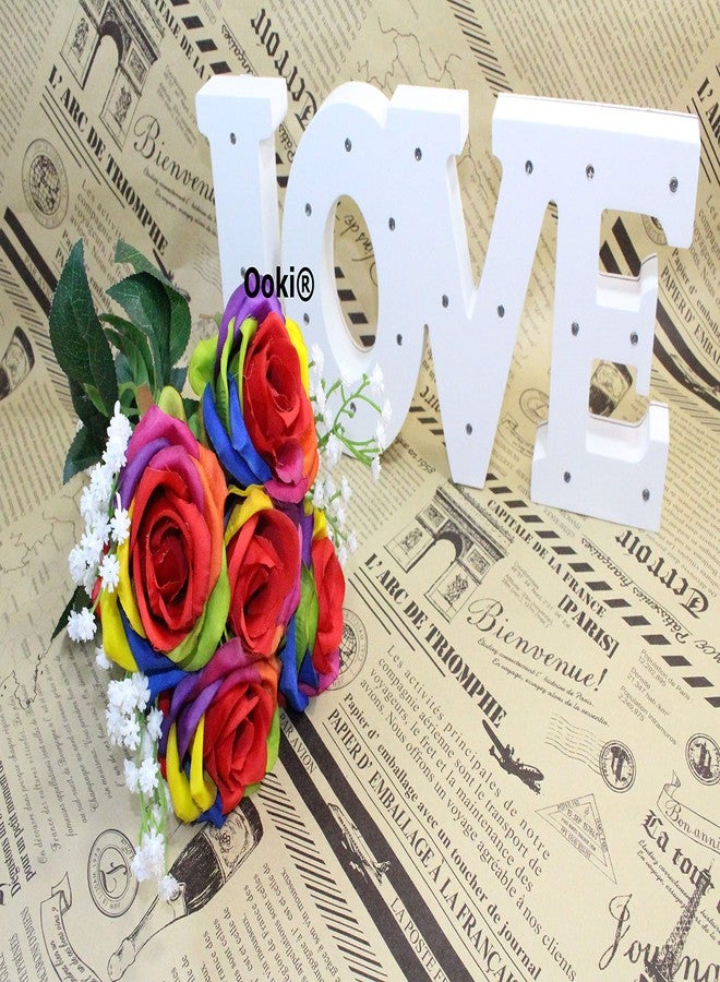Ooki Custom Handmade Artificial Silk Rainbow Rose Toss Bouquet Bridesmaid Flower Bush Arrangement Home Decor Wedding Party Celebration Centerpiece Twine - Image 3